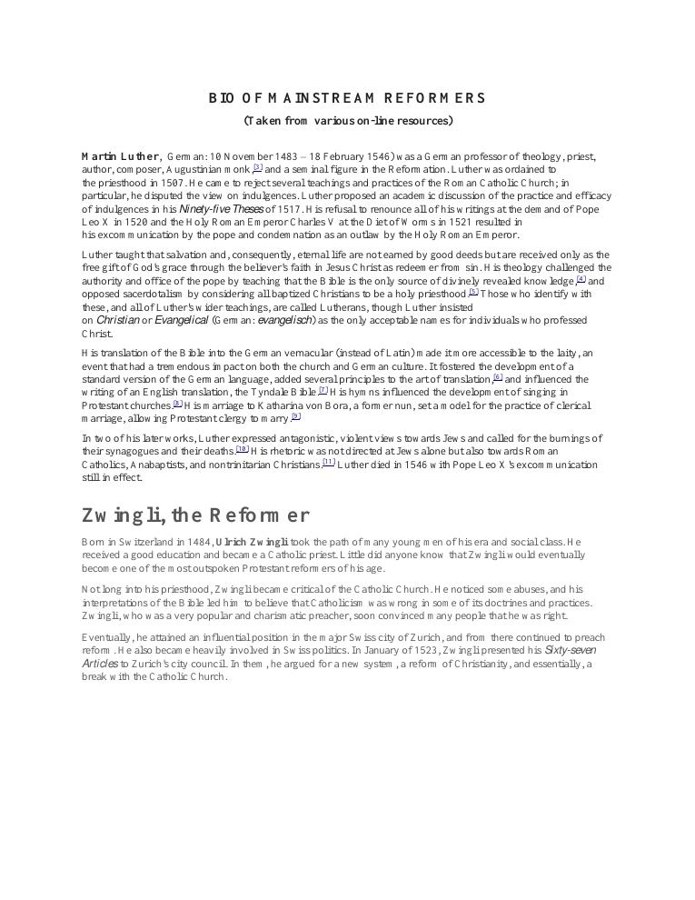 Biographies of Mainstream Reformers cover